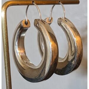 Vtg. Marked Mexico 950 Sterling Silver Basket Hook hick Gypsy Hoop Earrings 18g